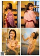 A woman in a pink kimono is taking a bath.